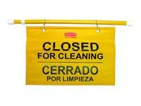 Een Waarschuwingsvlag hangend meertalig closed for cleaning geel koop je bij Van Leeuwen Boeken- en kantoorartikelen