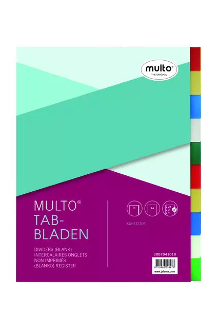 Een Tabbladen Multo A4 23-gaats 10-delig PP assorti koop je bij Van Leeuwen Boeken- en kantoorartikelen