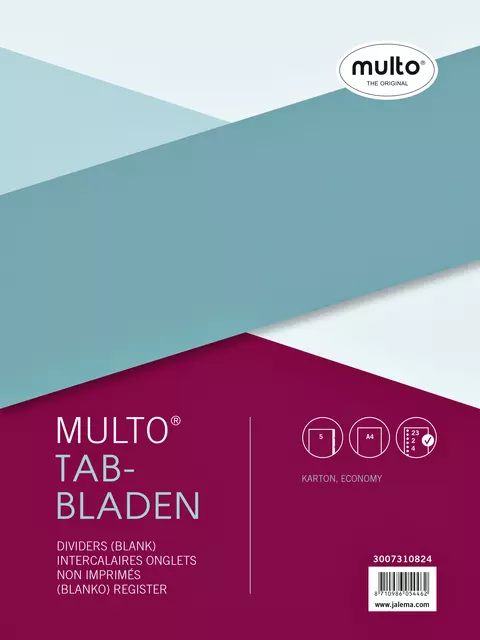 Een Tabbladen Multo economy A4 23-gaats 5-delig assorti koop je bij MV Kantoortechniek B.V.