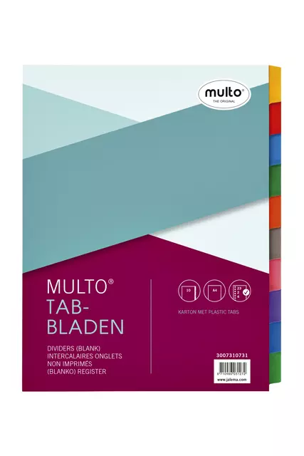 Een Tabbladen Multo A4 23-gaats 10-delig wit karton 220gr koop je bij Van Hoye Kantoor BV