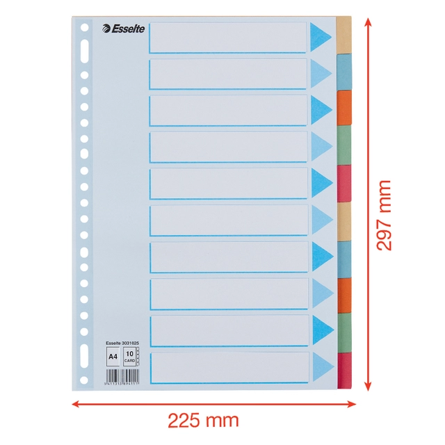 Buy your Tabbladen Esselte Premium A4 10-delig karton 23-rings assorti at QuickOffice BV