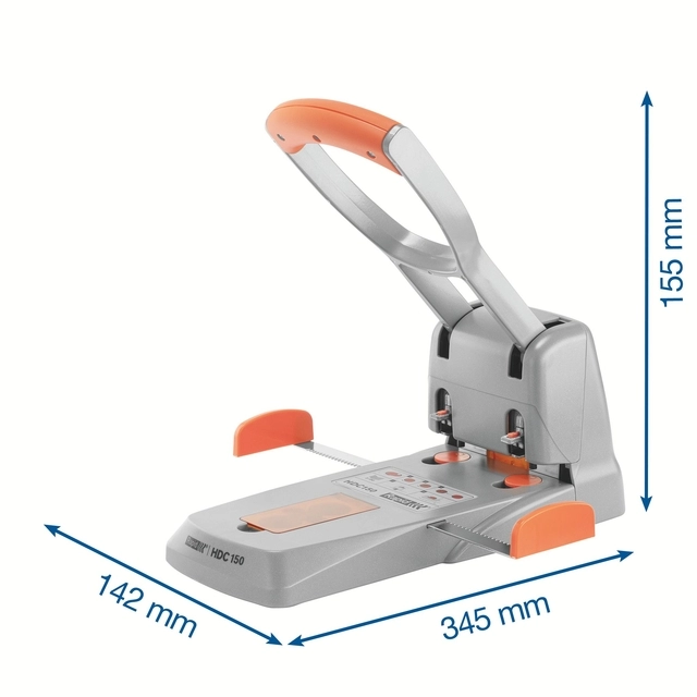 Een Perforator Rapid Supreme HDC150/2 heavy duty 2-gaats 150 vel zilver/oranje koop je bij KantoorProfi België BV