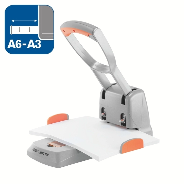 Een Perforator Rapid Supreme HDC150/2 heavy duty 2-gaats 150 vel zilver/oranje koop je bij KantoorProfi België BV