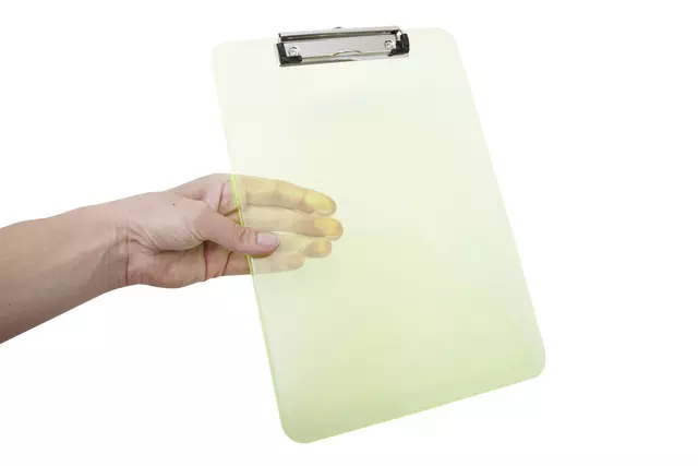 Een Klembord MAUL A4 staand transparant PS neon geel koop je bij Goedkope Kantoorbenodigdheden