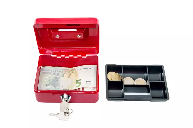 Een Coffret caisse MAUL avec fente tirelire 125x95x60mm rouge koop je bij QuickOffice BV