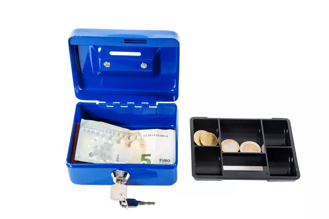 Een Coffret caisse MAUL avec fente tirelire 125x95x60mm bleu koop je bij QuickOffice BV