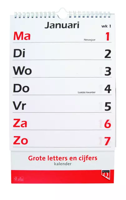 Een Kalender 2025 met grote letters en cijfers Quantore koop je bij KantoorProfi België BV