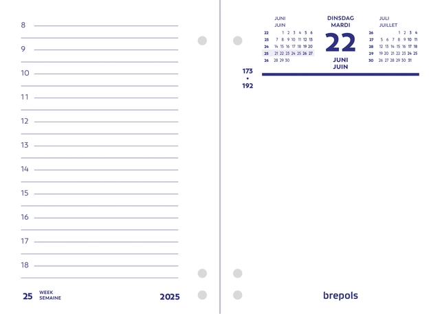 Omlegblok 2025 Brepols 1dag/2pagina's universele ponsing