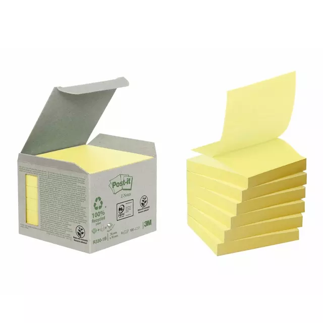 Een Memoblok 3M Post-it Z-Note R330 76x76mm recycled geel koop je bij Van Leeuwen Boeken- en kantoorartikelen