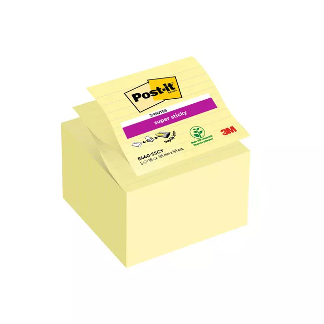 Een Memoblok 3M Post-it Z-Notes S440 Super Sticky 100x100mm geel koop je bij Van Leeuwen Boeken- en kantoorartikelen