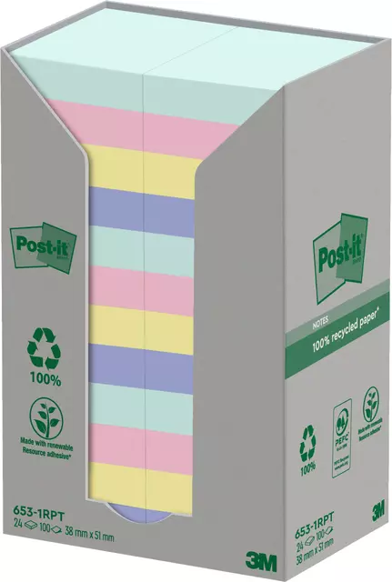 Een Memoblok Post-it 653-RPT 38x51mm rainbow pastel koop je bij KantoorProfi België BV