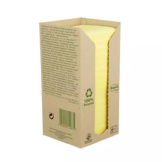 Een Memoblok 3M Post-it 654 76x76mm recycled pastel geel koop je bij Totaal Kantoor Goeree