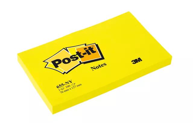 Een Memoblok Post-it 655 76x127mm 100 vel per blok neon geel koop je bij Van Hoye Kantoor BV