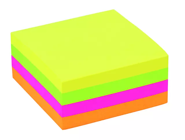 Een Memoblok Quantore 76x76mm neon kleuren assorti 4 kleuren koop je bij Kantoorvakhandel van der Heijde