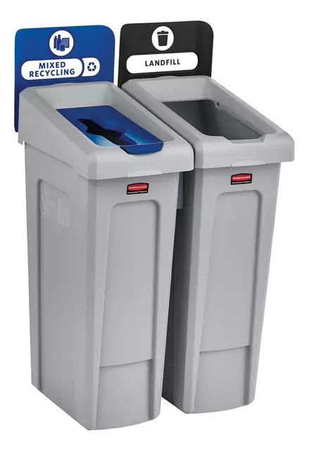 Een Afvalbak Rubbermaid Slim Jim Recyclestation starterset 87L grijs koop je bij Totaal Kantoor Goeree
