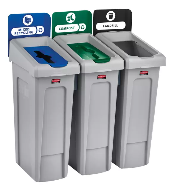 Een Afvalbak Rubbermaid Slim Jim Recyclestation starterset 87L grijs koop je bij Ziffo Kantoorcentrum BV
