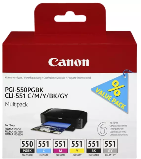 Een Inktcartridge Canon PGI-550 + CLI-551 zwart + 5 kleuren koop je bij Van Hoye Kantoor BV