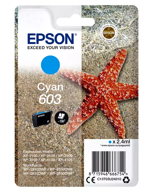 Een Inktcartridge Epson 603 T03U2 blauw koop je bij Van Hoye Kantoor BV