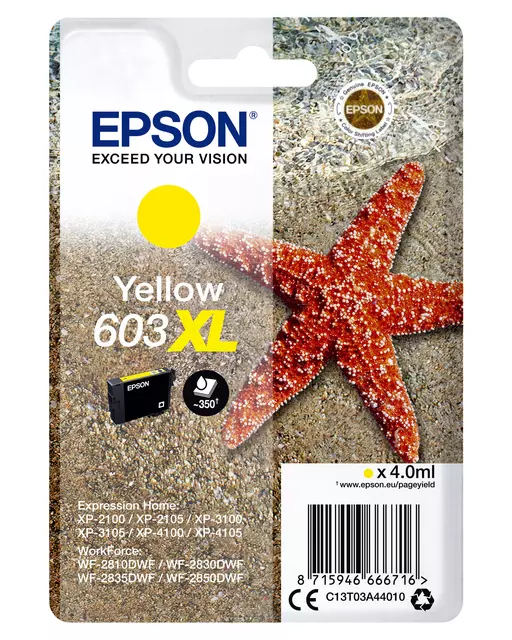Een Inktcartridge Epson 603XL T03A4 geel koop je bij Van Hoye Kantoor BV