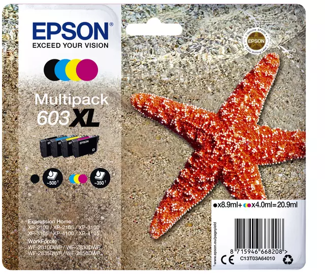 Een Inktcartridge Epson 603XL T03A6 zwart + 3 kleuren koop je bij Totaal Kantoor Goeree