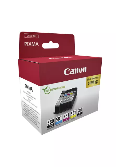 Een Inktcartridge Canon PGI-580 + CLI-581 2x zwart + 3 kleuren koop je bij Van Leeuwen Boeken- en kantoorartikelen