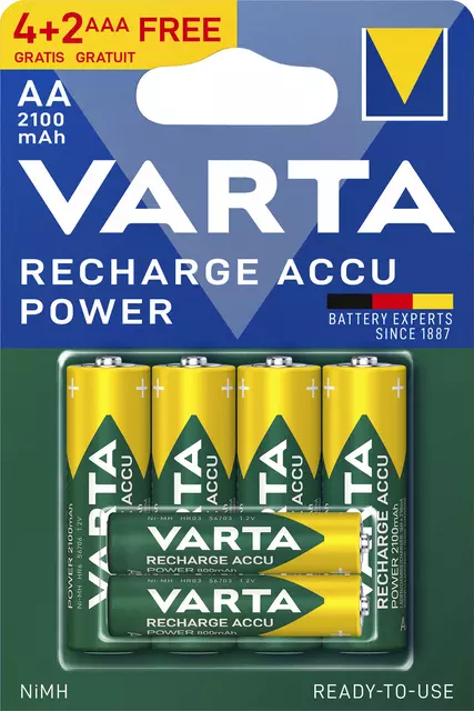 Een Batterij oplaadbaar Varta ready2use 4xAA 2100mAh koop je bij Totaal Kantoor Goeree