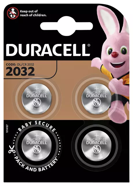 Een Batterij Duracell knoopcel 4xCR2032 lithium Ø20mm 3V-180mAh koop je bij MV Kantoortechniek B.V.