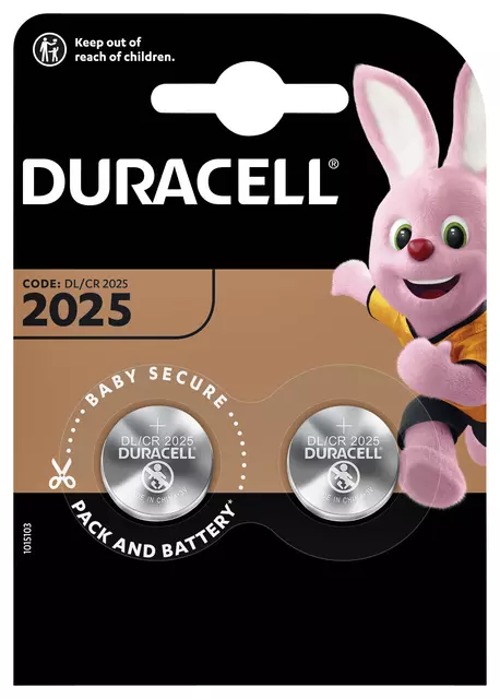 Een Batterij Duracell knoopcel 2xCR2025 lithium Ø20mm 3V-170mAh koop je bij Totaal Kantoor Goeree