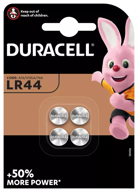 Een Batterij Duracell knoopcel 4xLR44 alkaline Ø11,6mm koop je bij MV Kantoortechniek B.V.