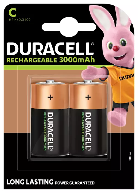 Een Batterij oplaadbaar Duracell 2xC 3000mAh Plus koop je bij KantoorProfi België BV