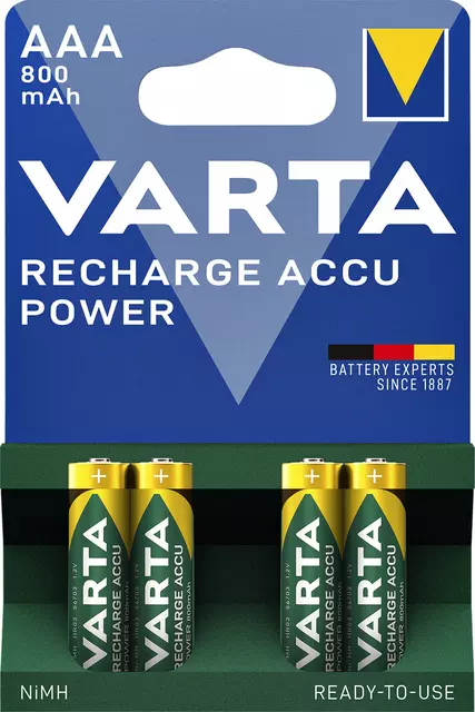 Een Batterij oplaadbaar Varta 4xAAA 800mAh ready2use koop je bij MV Kantoortechniek B.V.