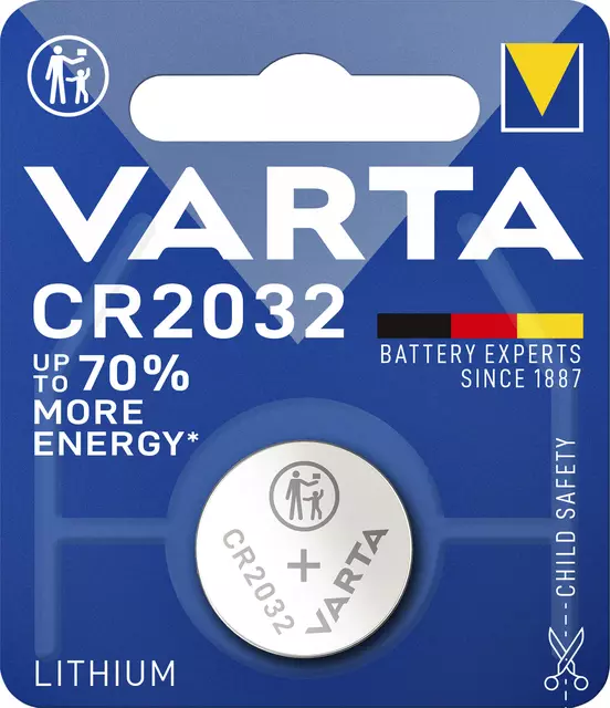 Een Batterij Varta knoopcel CR2032 lithium blister à 1stuk koop je bij MV Kantoortechniek B.V.