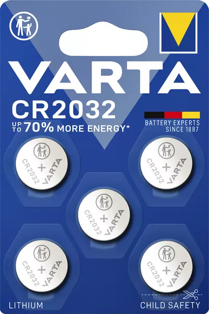 Een Batterij Varta knoopcel CR2032 lithium blister à 5stuk koop je bij KantoorProfi België BV