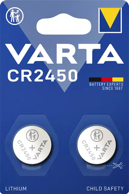 Een Batterij Varta knoopcel CR2450 lithium blister à 2stuk koop je bij EconOffice