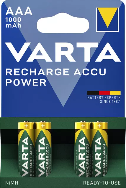 Een Batterij oplaadbaar Varta 4xAAA 1000mAh ready2use koop je bij MV Kantoortechniek B.V.