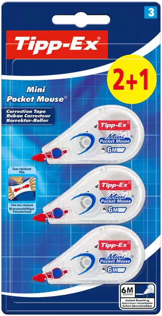 Een Correctieroller Tipp-ex mini pocket mouse 5mmx6m blister 2+1 gratis koop je bij Totaal Kantoor Goeree