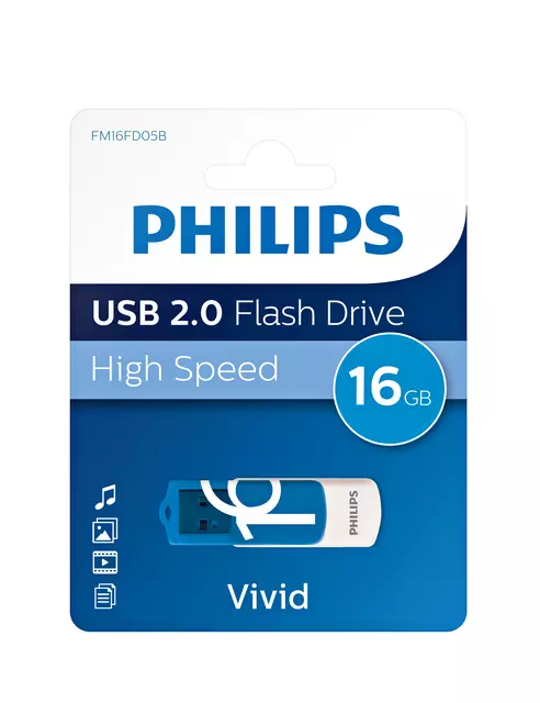 Een USB-stick 2.0 Philips Vivid Edition Ocean Blue 16GB koop je bij MV Kantoortechniek B.V.