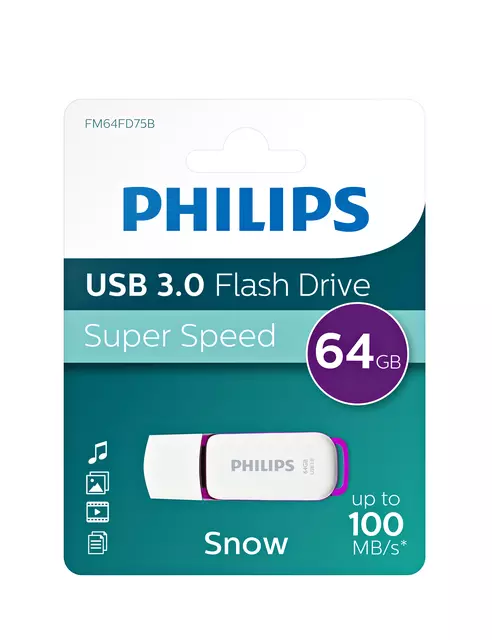 Een USB-stick 3.0 Philips Snow Edition Magic Purple 64GB koop je bij Van Leeuwen Boeken- en kantoorartikelen
