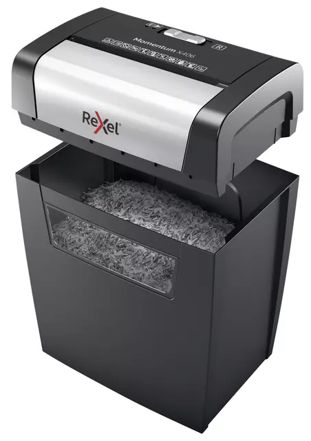 Een Papiervernietiger Rexel Momentum X406 snippers 4x28mm koop je bij EconOffice