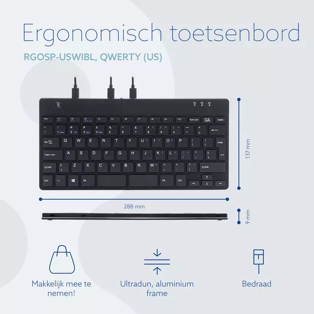Een Ergonomisch toetsenbord R-Go Tools Split Break Qwerty zwart koop je bij KantoorProfi België BV
