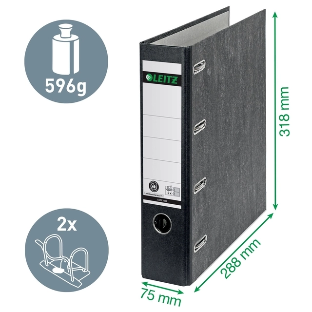 Een Ordner Leitz 1092 giro-bank met dubbele mechaniek 75mm karton A4 zwart koop je bij Goedkope Kantoorbenodigdheden