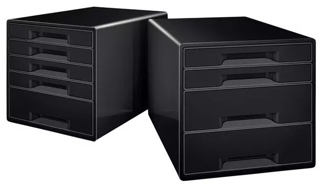 Een Ladenblok Leitz Wow Cube A4 maxi 4 laden zwart koop je bij Van Leeuwen Boeken- en kantoorartikelen