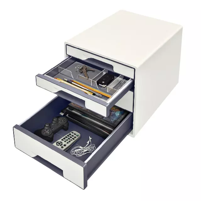 Een Ladenblok Leitz Wow Cube A4 maxi 4 laden wit/zwart koop je bij Kantoorvakhandel van der Heijde