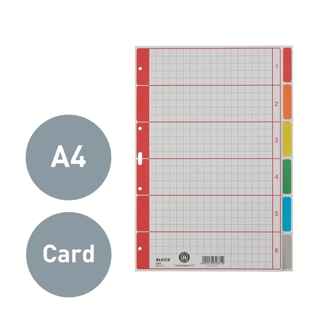 Een Tabbladen Leitz 4-gaats 4350 6-delig grijs karton koop je bij Unimark Office B.V.