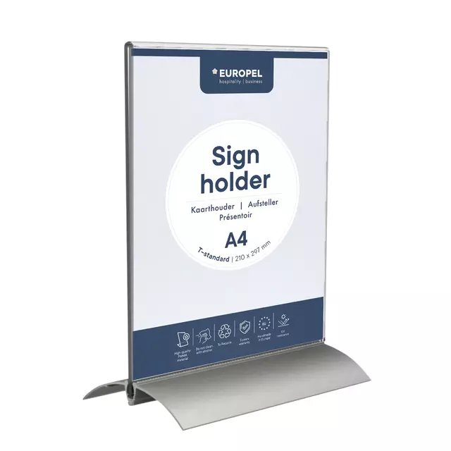 Een Kaarthouder Europel T-standaard A4 staand acryl / aluminium koop je bij EconOffice