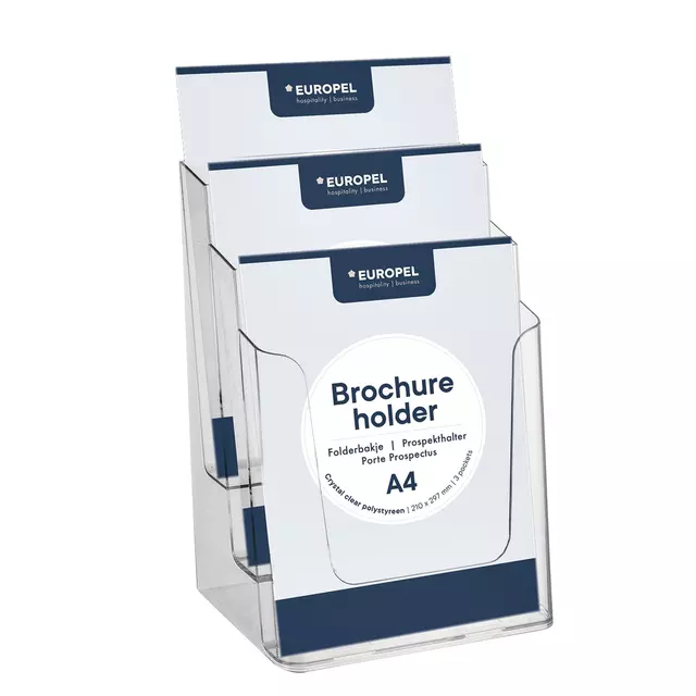 Een Folderhouder Europel 3 vaks A4 transparant koop je bij EconOffice