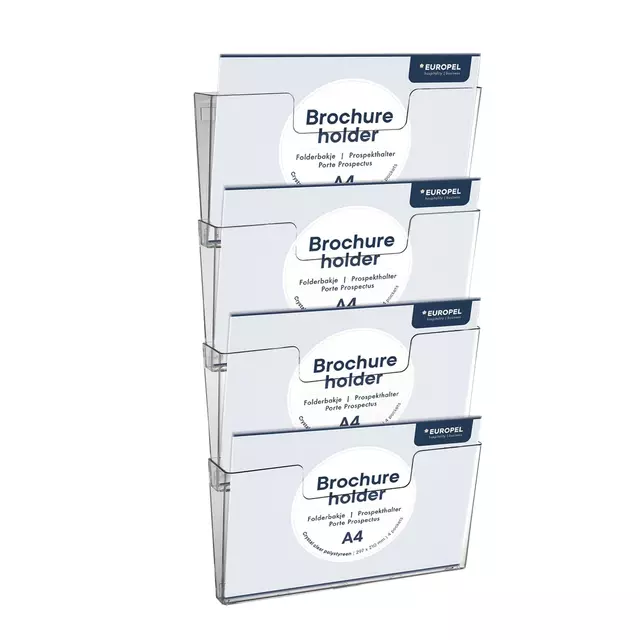 Een Folderhouder Europel 4x A4 wand liggend koppelbaar transparant koop je bij EconOffice