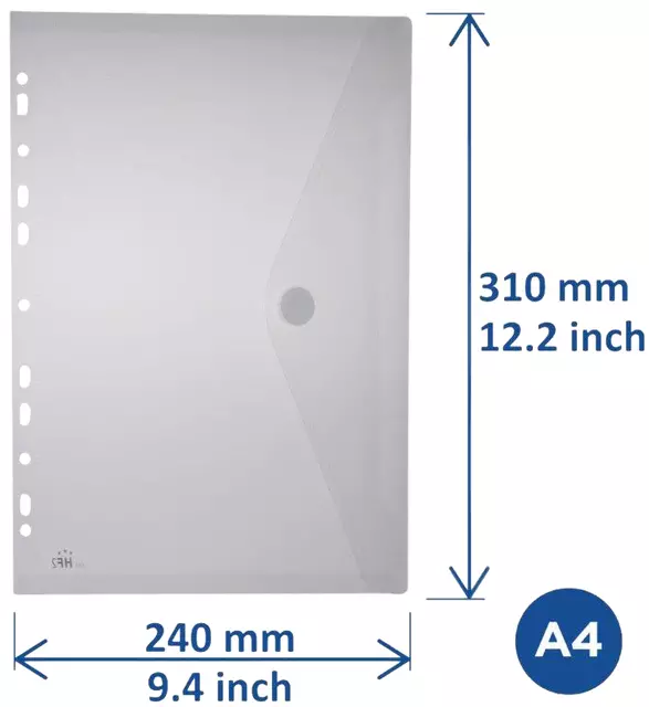Een Enveloptas HF2 A4 240x310mm 11-gaats PP transparant wit koop je bij Goedkope Kantoorbenodigdheden