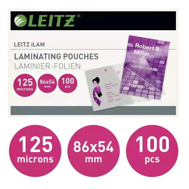 Een Lamineerhoes Leitz iLAM 54x86mm 2x125micron EVA 100 stuks koop je bij EconOffice
