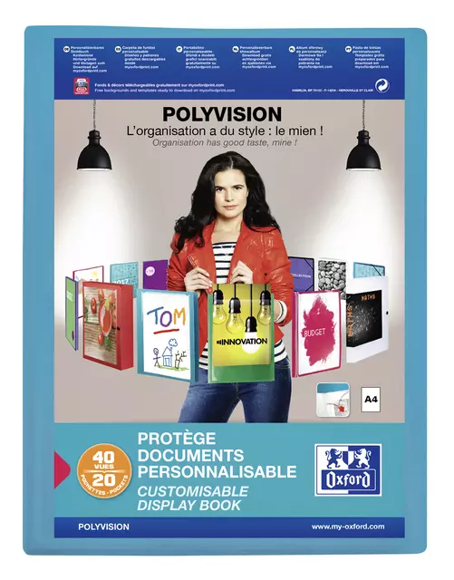 Een Showalbum Oxford Polyvision A4 20-tassen PP blauw koop je bij MV Kantoortechniek B.V.